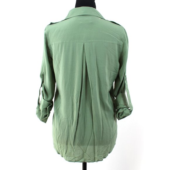 L'AGENCE Lunetta Military Olive Green Collared Rolled Sleeves Shirt NEW XS - Picture 6 of 8